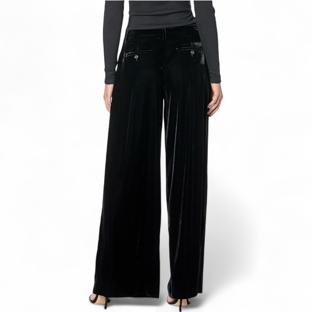 NWT Designer Theory Black Drape Velvet Low Rise Pleated Wide Leg Trouser Pant 14 - Picture 4 of 8